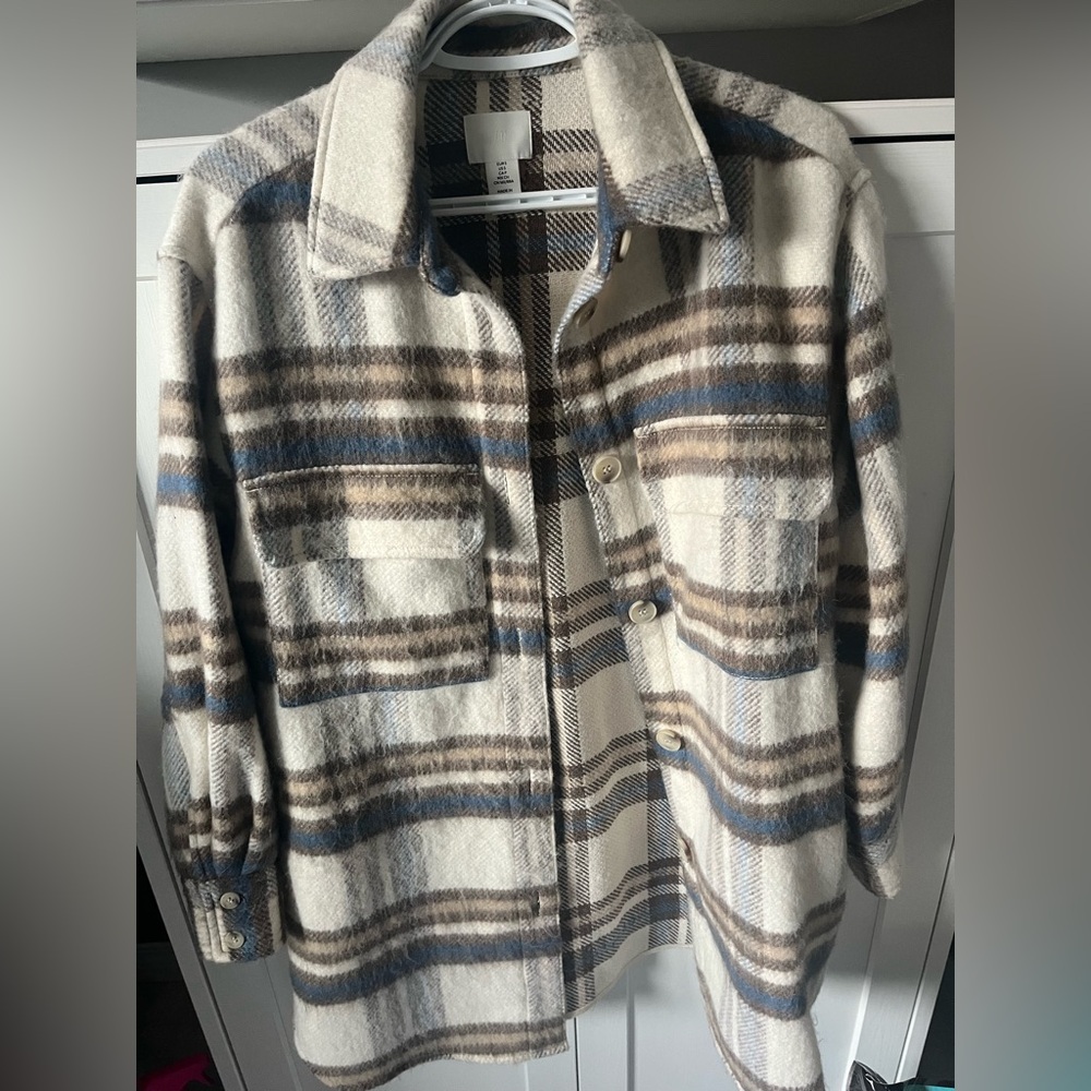 H&M Plaid Utility Jacket in Blue and Brown